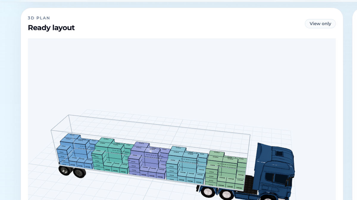 Cargos3D 3D load plan for a truck with step-by-step loading instructions